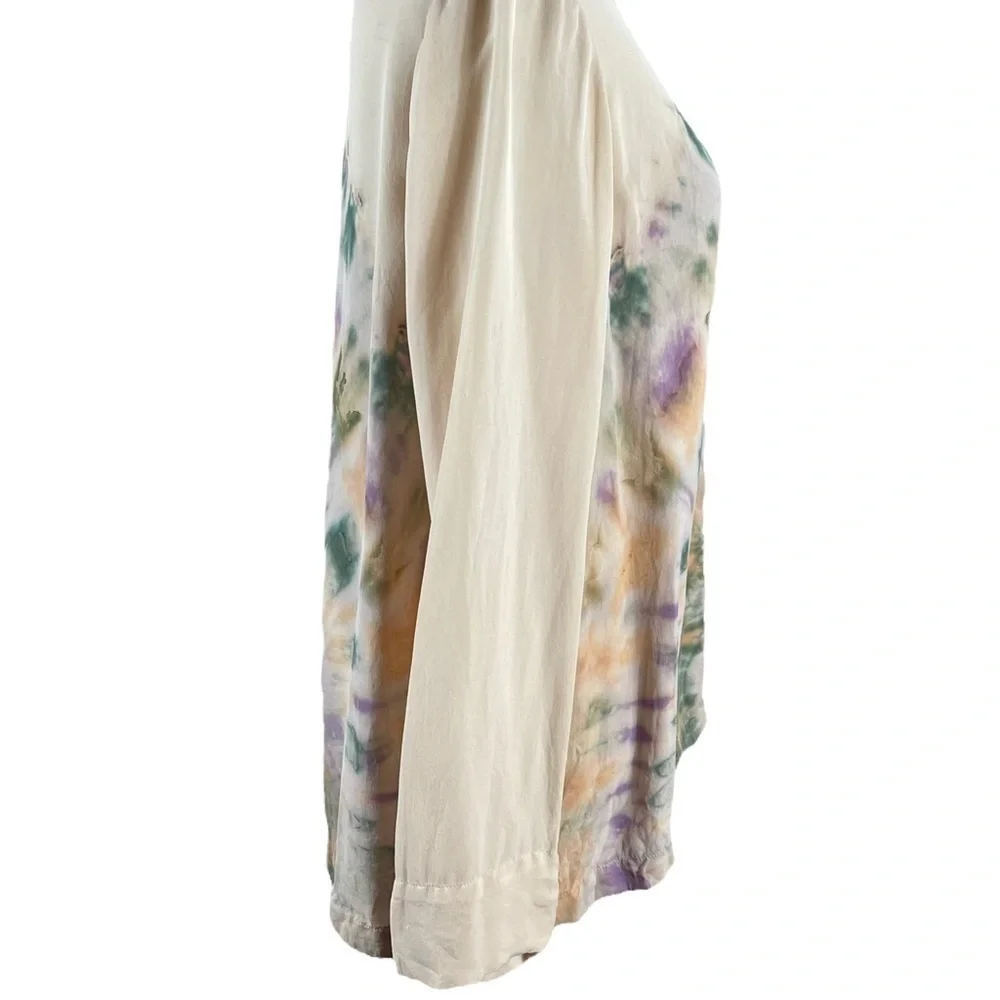 Raquel Allegra 100% Silk Blouse Tie Dye Ink Blot Size 1 Made in LA Nude Neutral - Picture 7 of 16